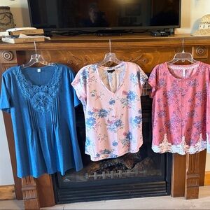 Three Women’s ' Floral & Lace Tops - Blue, Pink, Rose (Brand Unspecified)